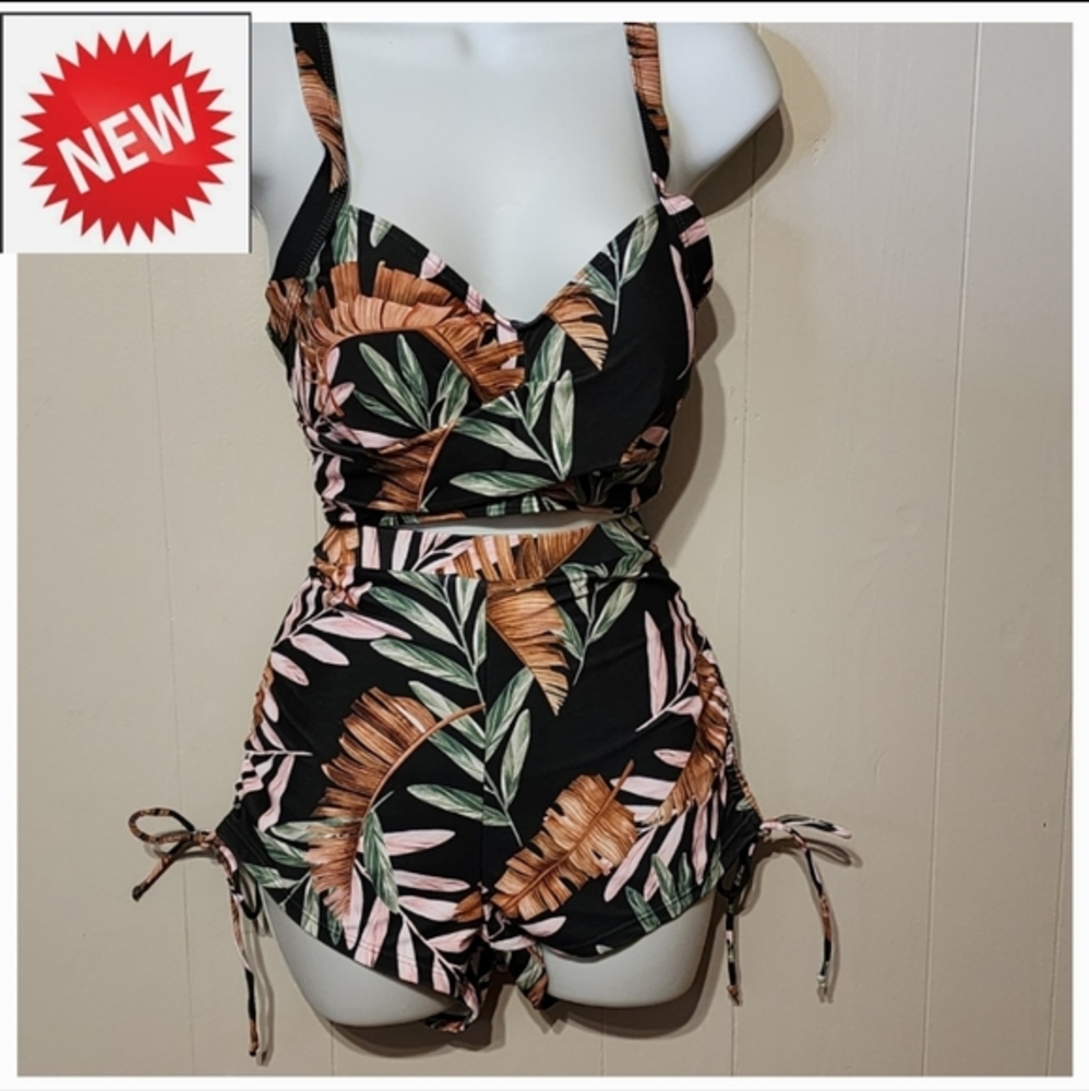 Tropical Leaf Print Bikini Set